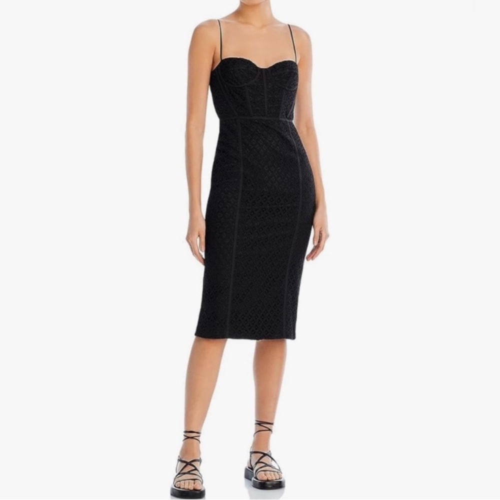 Bardot Black Bodycon Midi Dress Sweetheart Neckline